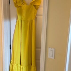Amazon Yellow Maxi Dress with Ruffled Shoulders